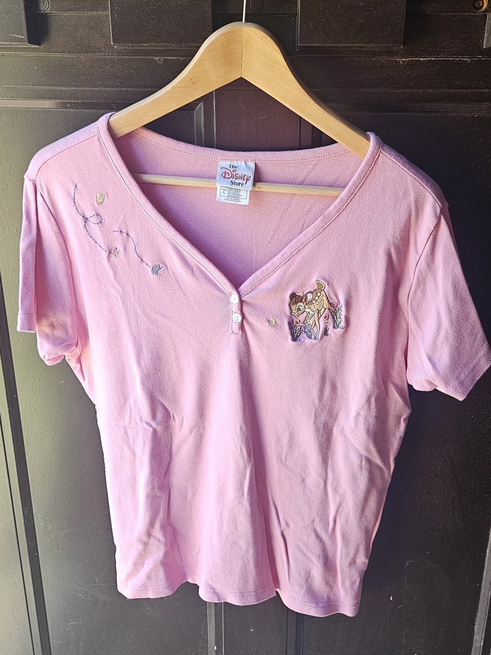 Disney Embroidered Bambi Short Sleeve Tee in Pink
